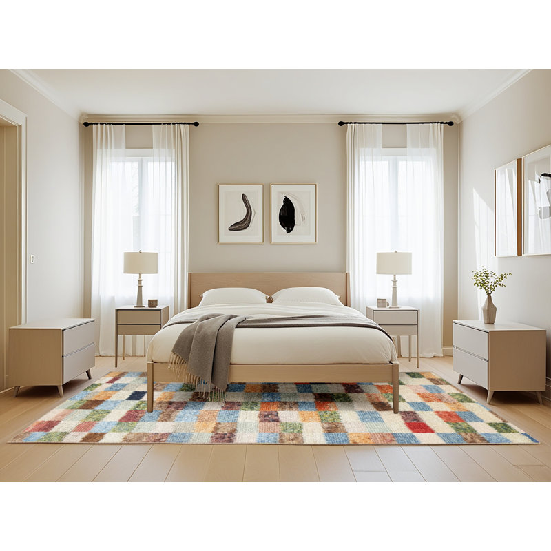 Tapis contemporain vert / bleu, Rectangle 5 pi x 8 pi