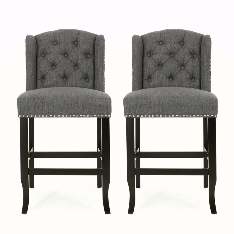 Ensemble de 2 tabourets de comptoir à oreilles capitonnés en tissu Vienna Vienna, Gris, Noir