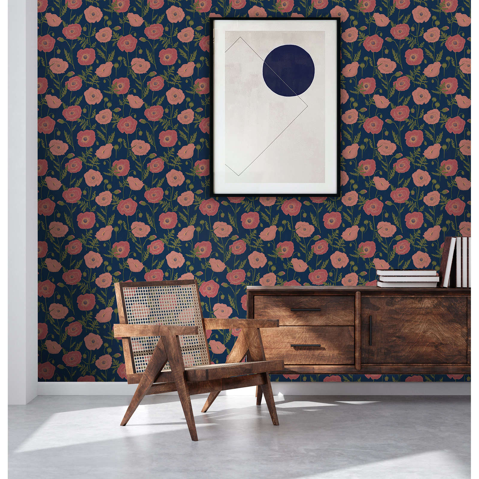 Kerin Peel & Stick Floral Wallpaper, Navy/Pink