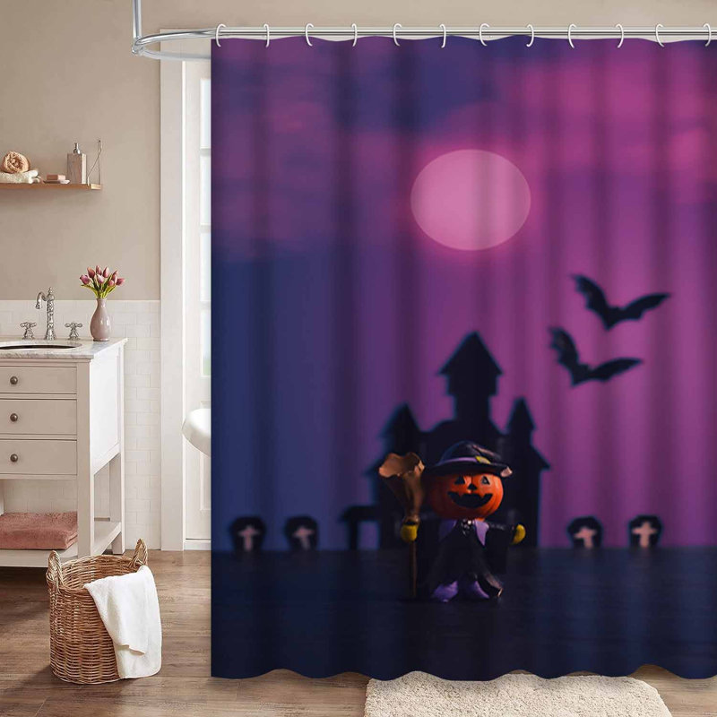 Rideau de douche mauve avec 12 crochets Halloween, L 72 po x l 72 po