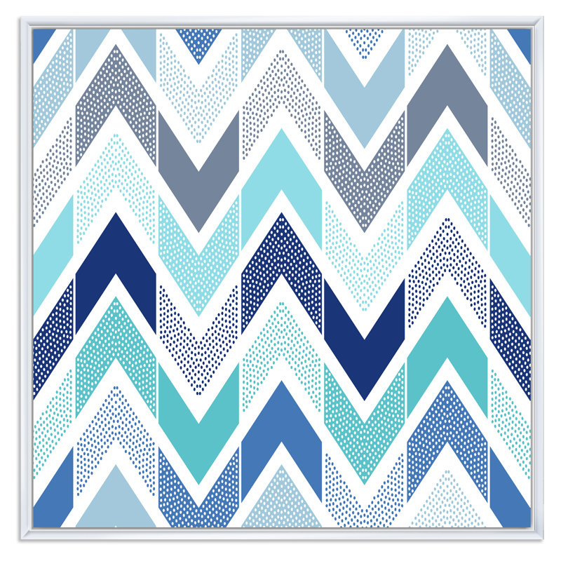 Rétro zigzag bleu clair - reproduction d'art sur toile à motifs, H 16 po x l 16 po x P 1 po, Cadre flottant blanc