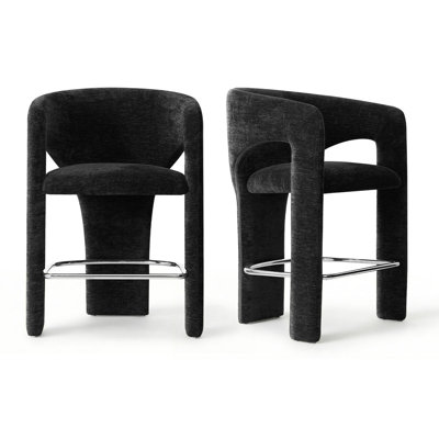 24.5" Modern Upholstered Counter Height Bar Stools Set Of 2 With Silver Footrest For Kitchen Island