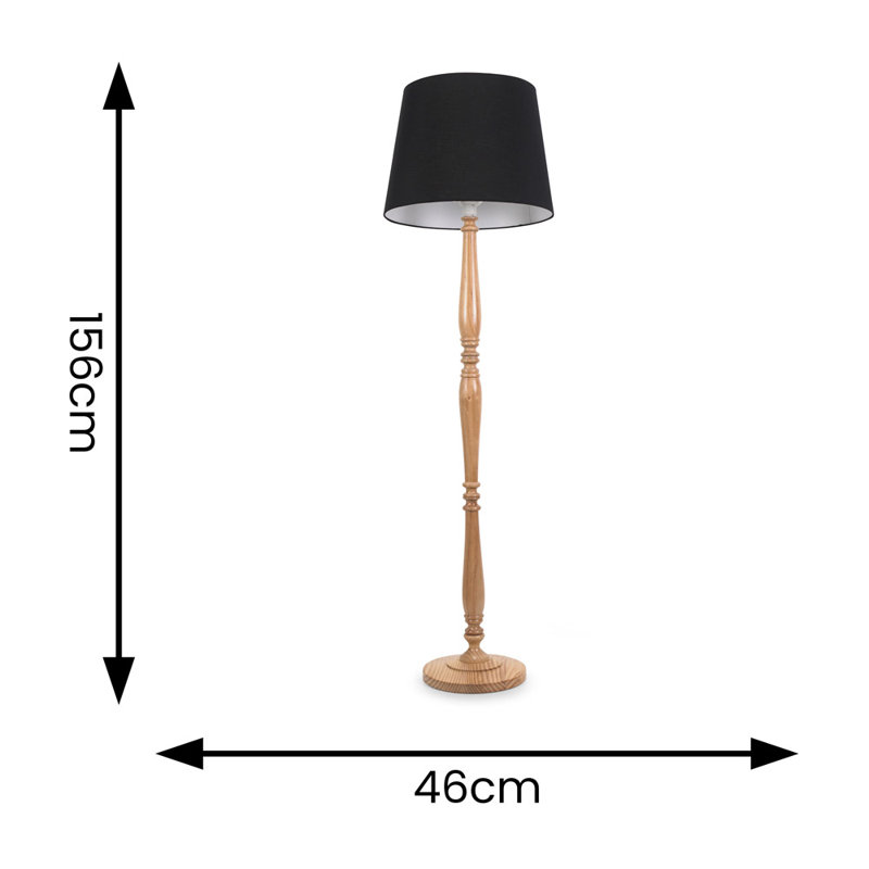Arialdo 156cm Traditional Floor Lamp, Light Wood, Black
