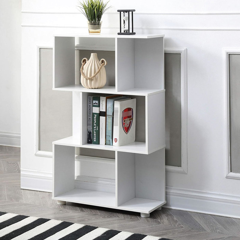 White 3 - Shelf Staggered Bookcase, Storing Electronics, Books, Decor, American Wood Bookcase Easy Assembly