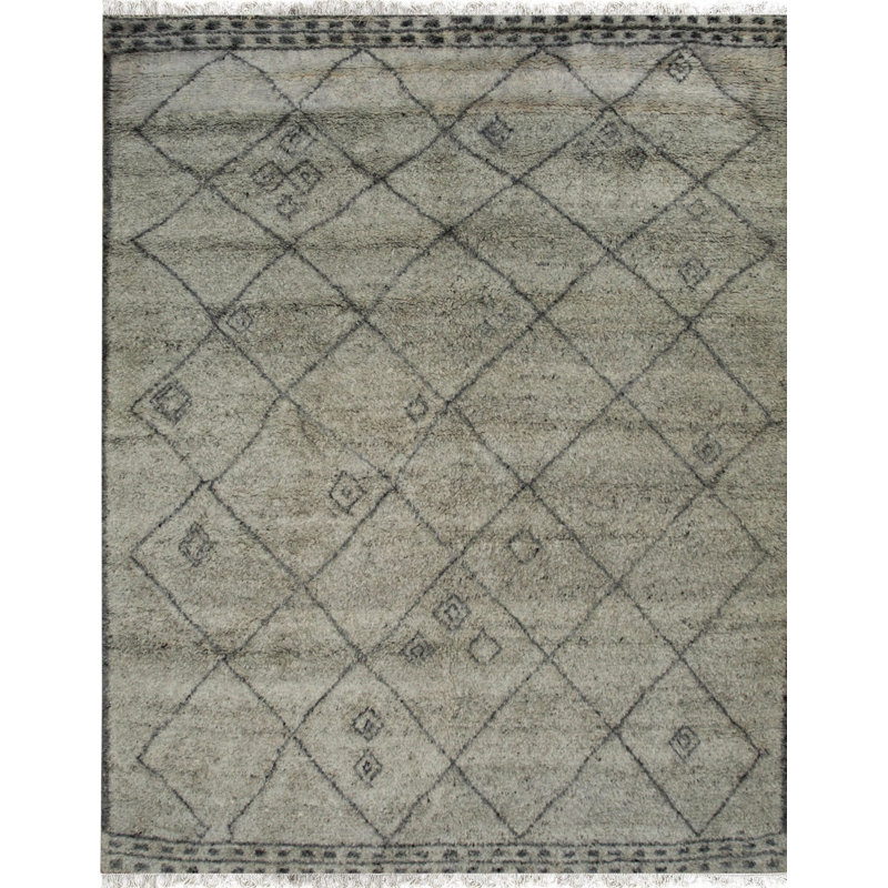 Tapis contemporain gris à motif géométrique en laine noué à la main gris, 8 pi x 10 pi
