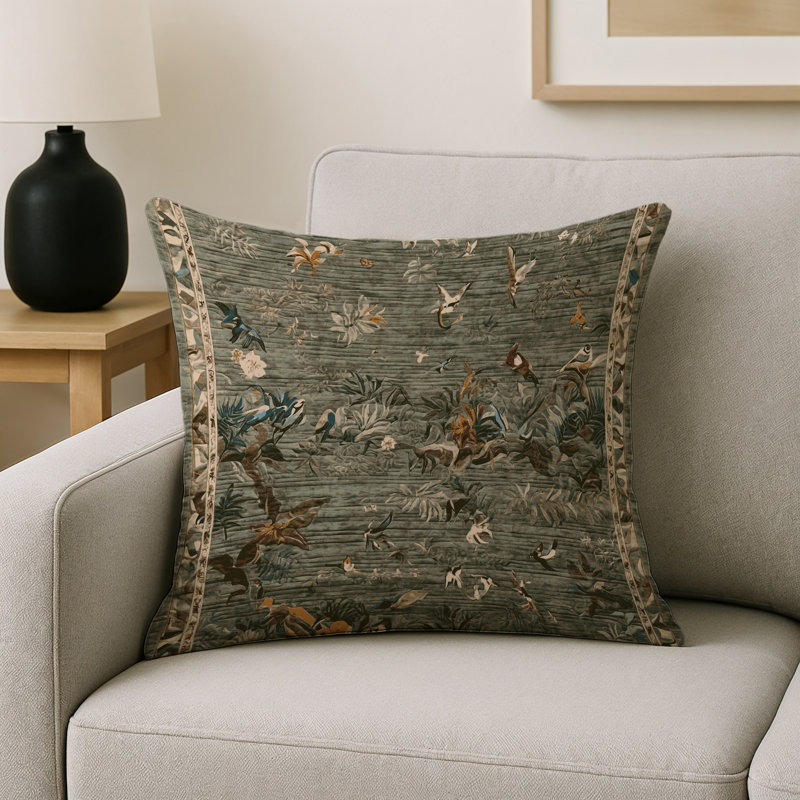 Coussin décoratif intérieur et extérieur Modern, Carré 18 po, Brun floral 3