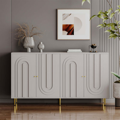 Buffet moderne en bois laqué gris moderne à 4 portes, parfait pour un rangement polyvalent et une organisation élégante dans n'importe quelle pièce