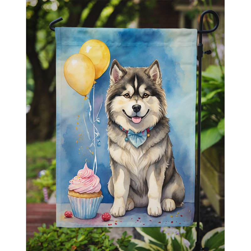 Drapeau de jardin «Happy Birthday», Malamute d’Alaska
