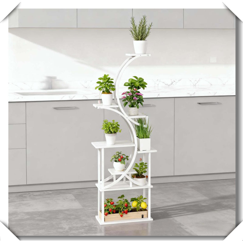 S-Shaped Plant Stand 8 Tier Corner Rack Multi-Purpose Display Shelf, Blanc