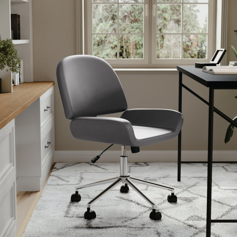 Martha Stewart Tyla Upholstered Armless Swivel Home Office Chair, Nickel, Gray