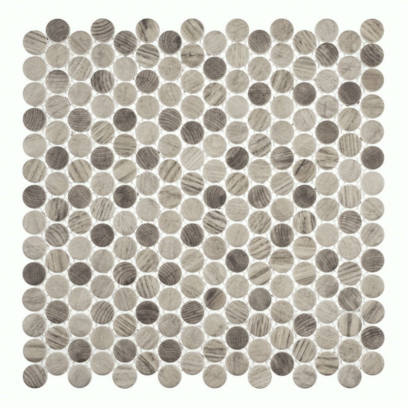 Pixie 3/4-in. Penny Round Fabric Look Matte Glass Wall & Floor Mosaic Tile, Moka