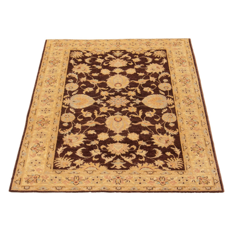 Tapis unique en laine noué à la main brun foncé / beige nouvel âge 3 pi 10 po x 5 pi 9 po Aras