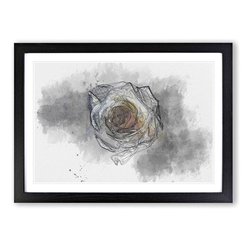 A Crisp White Rose - Picture Frame Painting Print, 62cm H x 87cm W x 2cm D, Black Framed