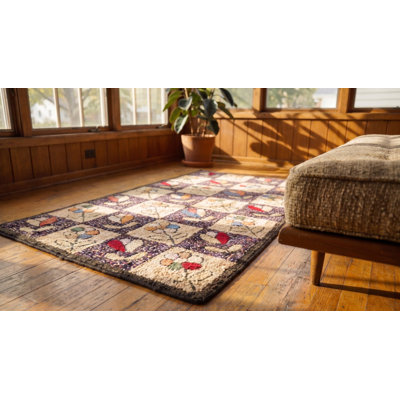 Tapis en laine multicolore antique American Hooked