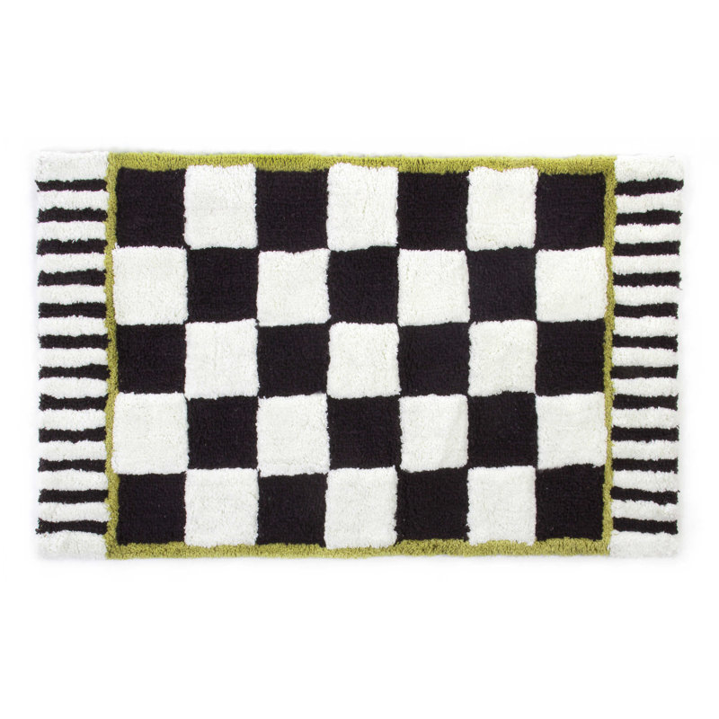 Courtly Check 21" x 34" Cotton Handmade Modern Bath Rug
