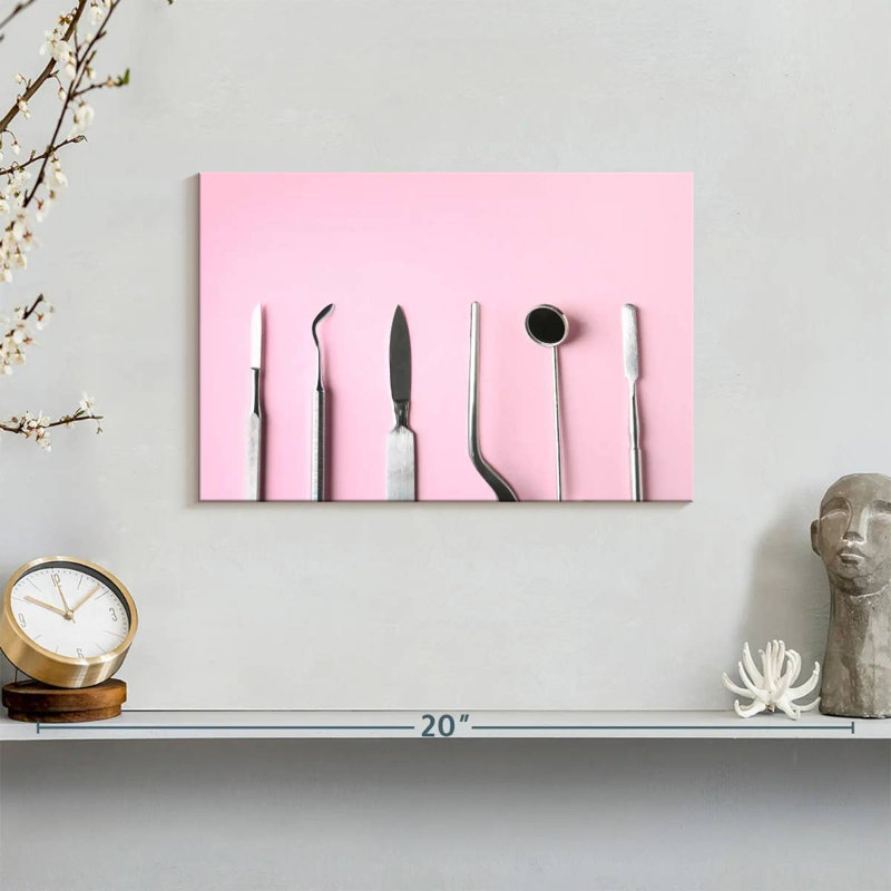 Dental Tools On Pink, 8" H x 12" W