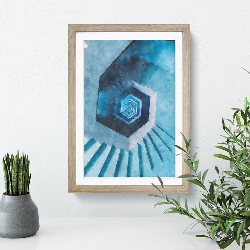 Endless Staircase - Single Picture Frame Painting on MDF, Oak Framed, 63cm H x 45cm W x 2cm D