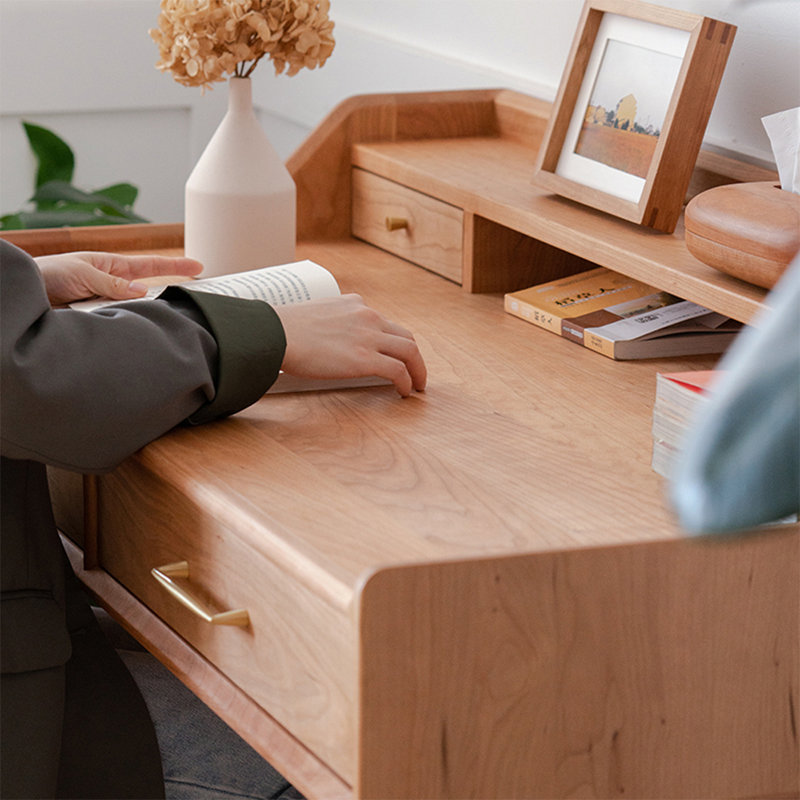 Bureau rectangulaire en bois massif avec tiroirs Burlywood