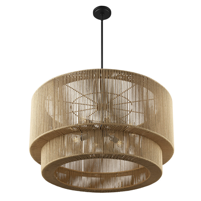 Luminaire suspendu tambour en corde naturelle à 8 lumières Eco - Milos - l 36 po x H 18,75 po, L 36 po x H 18,75 po