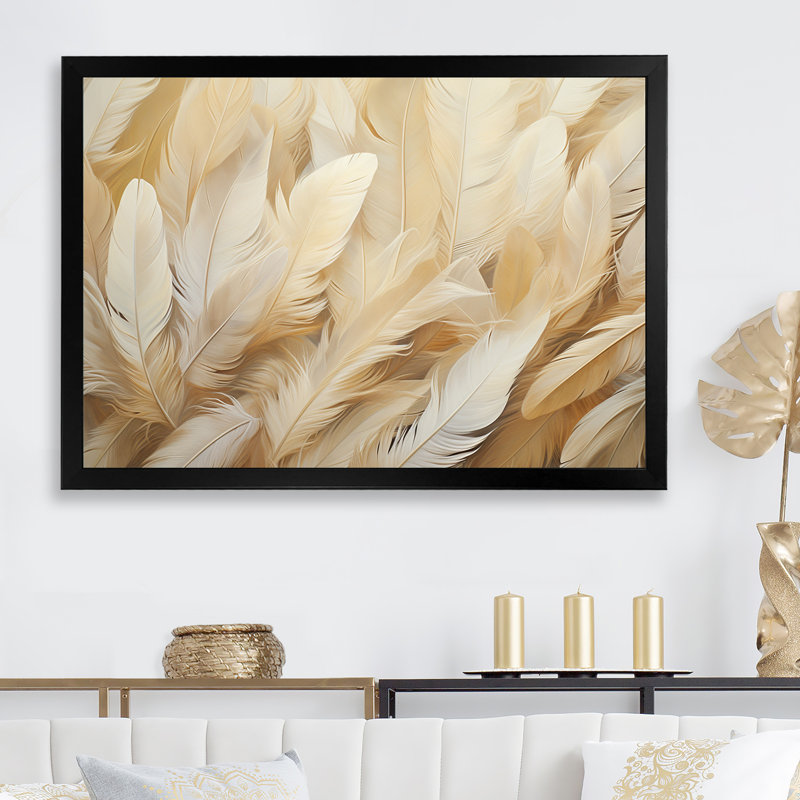 Plumes de plumes I sur toile, Cadre simple noir, H 12 po x l 20 po x P 1 po