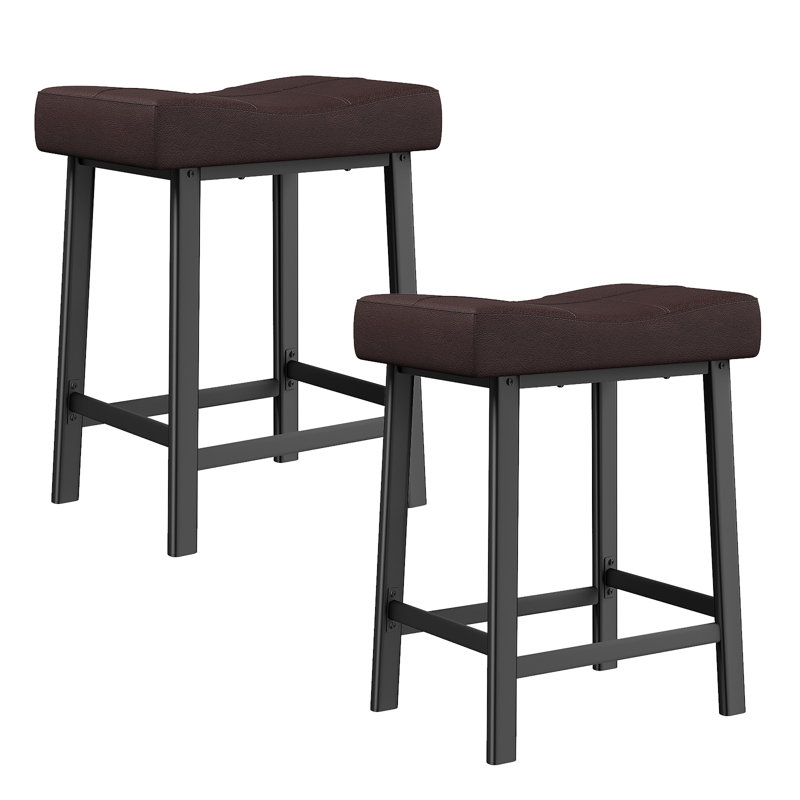 Bar Stool with Iron Frame, Brown/Black, 2