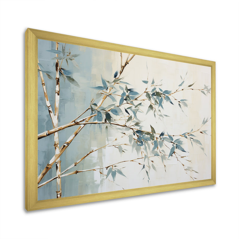 «Green Zen Moment», art sur toile de bambou, H 34 po x l 44 po x P 1,5 po, Cadre doré