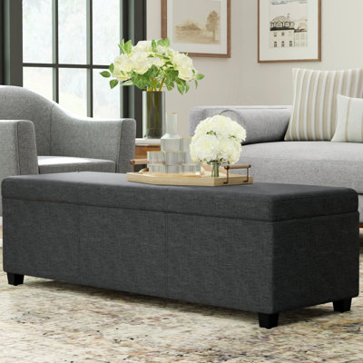 Très grand banc de rangement rembourré en lin gris ardoise, coutures décoratives, fait à la main, charnière, peut être placé dans la salle familiale, fonctionne comme tabouret de pieds, banc de rangement de 16,41 po de hauteur,