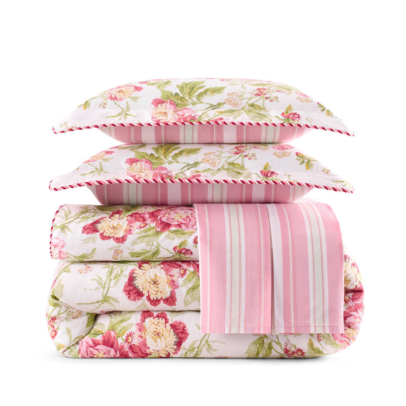 Waverly Forever Peony 4-Piece 100% Cotton Comforter Set, Queen Comforter +  3 Additional Pieces, Floral