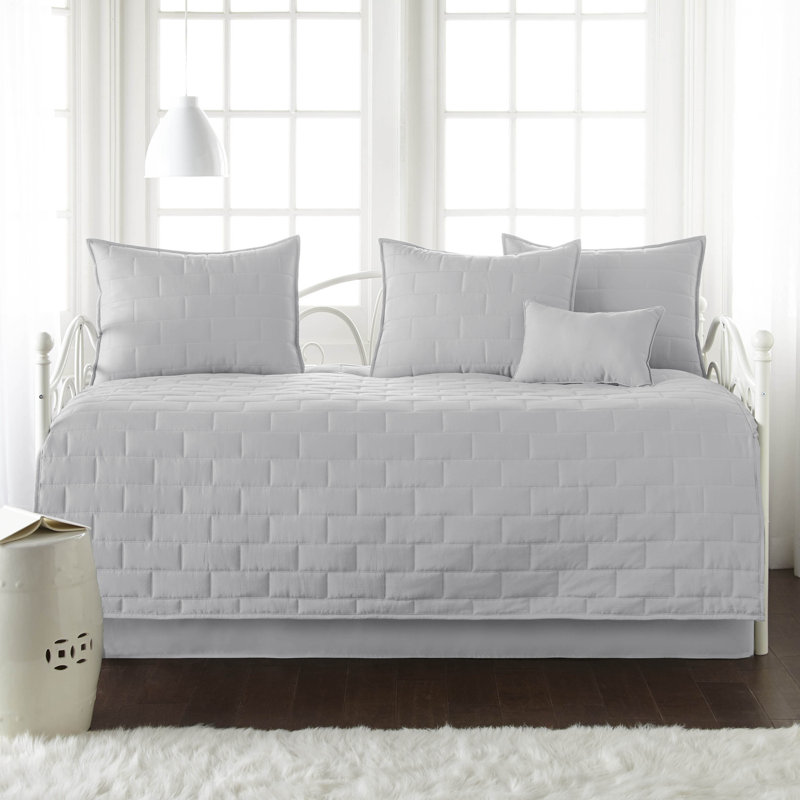 Southshore Fine Linens Brickyard 6-Piece Daybed Quilt Set with Shams and bed skirt, Light Gray