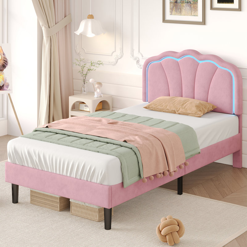 Upholstered Bed With Adjustable Headboard Velvet, Pink, Single (3')