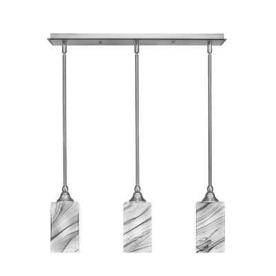 Luminaire suspendu linéaire à 3 lumières suspendu au fini nickel brossé avec verre onyx carré de 3,5 po