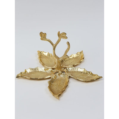 Gold Flower shaped Leaf 5 Sectional Candy Dish