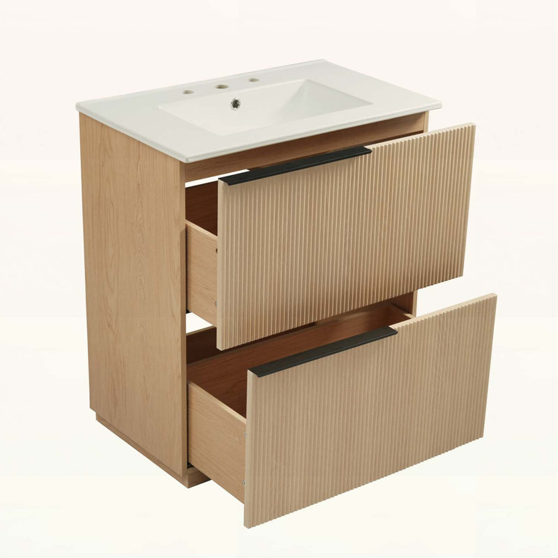 Bathroom Vanity with Ceramic Sink,Drawers,for Modern Elegance, Natural