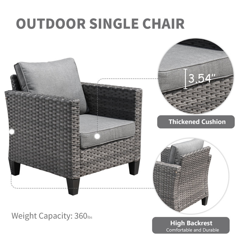 Premium All-Weather Wicker 5 - Person Patio Conversation Set with Cushions, Dark Gray