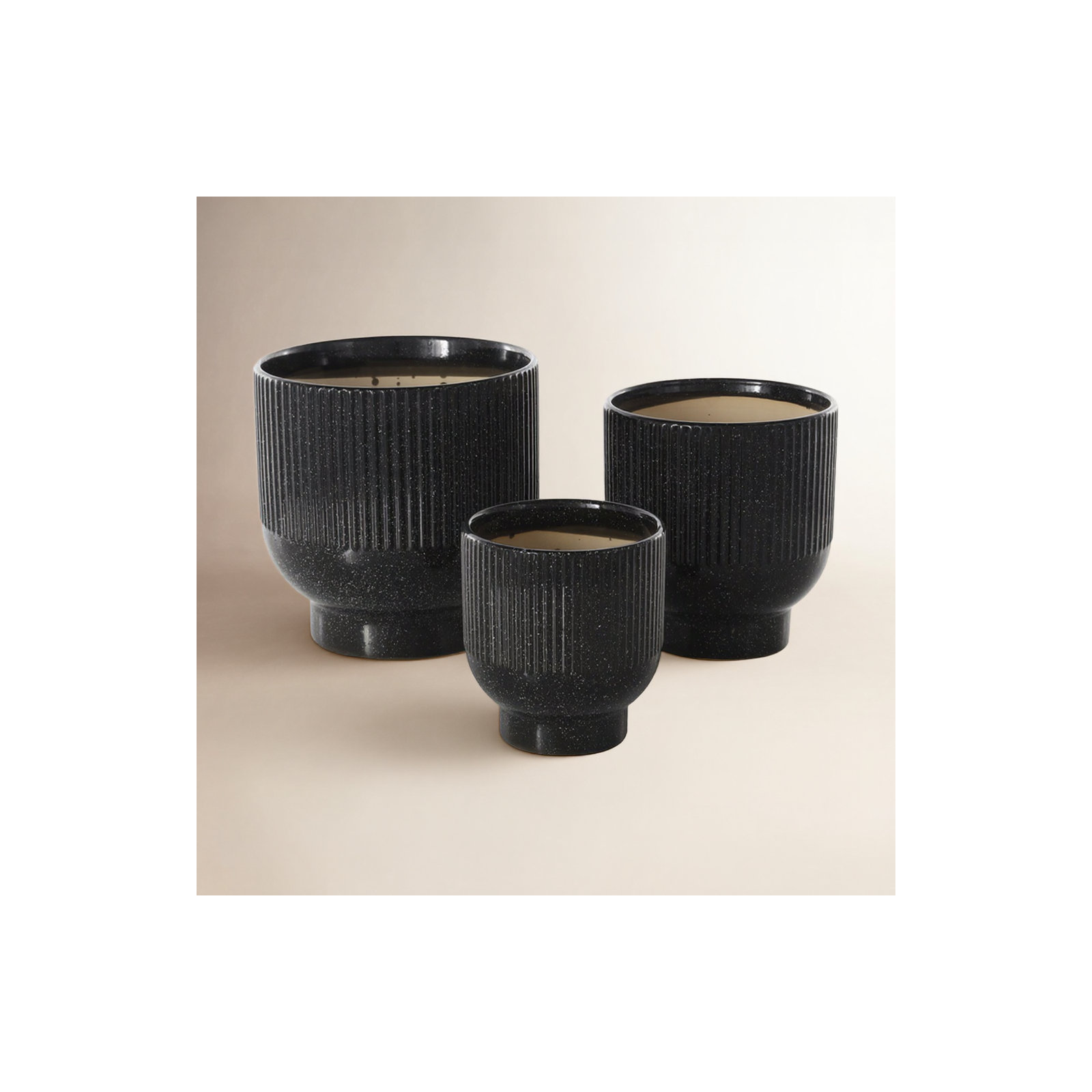Ceramic Planter - Set of 3, Black, 9.4" H x 8.55" W x 8.6" D