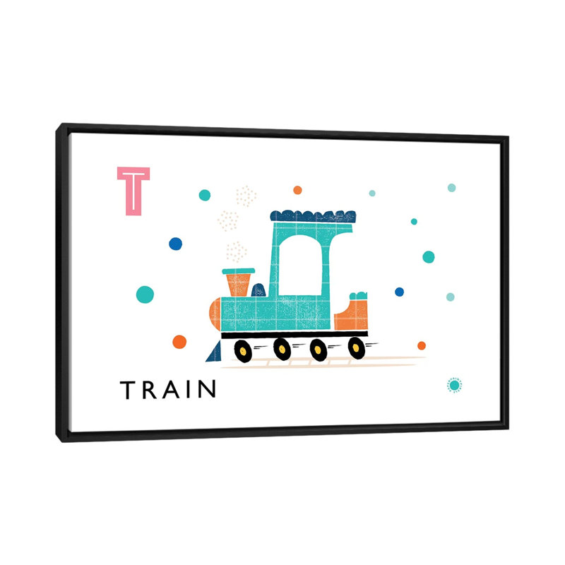 «T Is for Train» - Impression, H 40 po x l 60 po x 1,5 po, Toile avec cadre noir, Pas de tapis