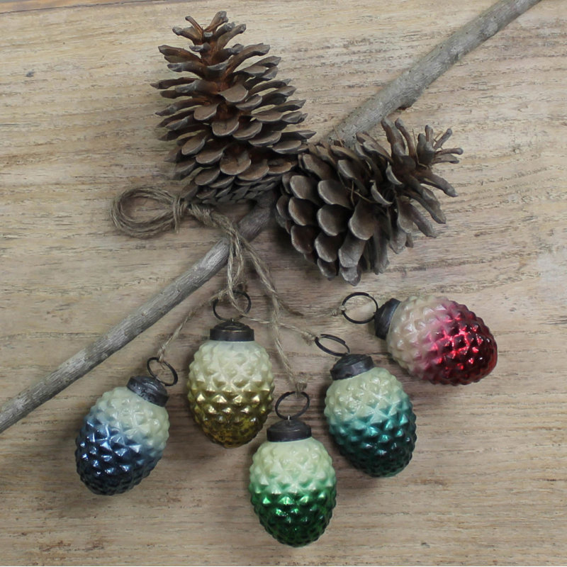 Multicolor Pressed Glass Pinecone Hanging Ornaments Set