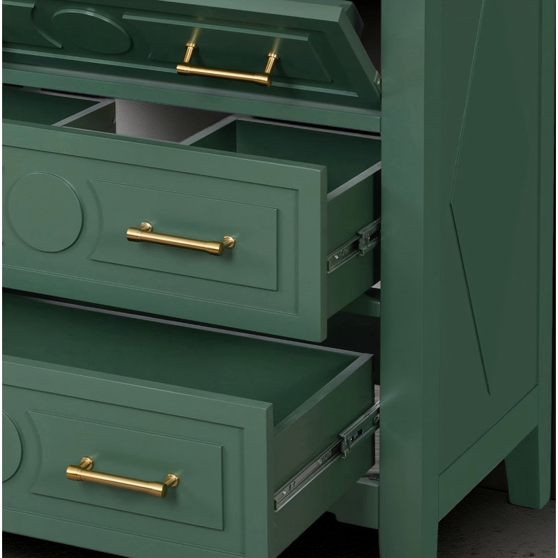 Meuble-lavabo de salle de bain autoportant vert 30 po, combinaison d'évier en céramique + armoire de rangement en bois massif, 3 tiroirs pour plus de commodité