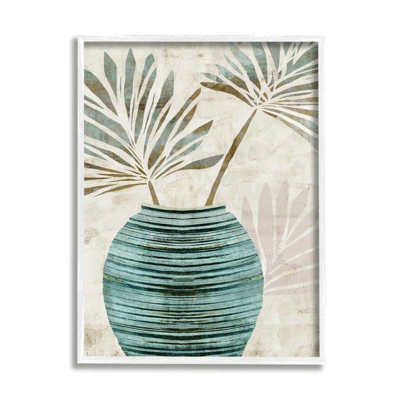 "Az-280", encadré "Boho Plant Vase" par Flora Kouta, H 14 po x l 11 po x P 1,5 po, Giclée encadrée blanc bord de mer
