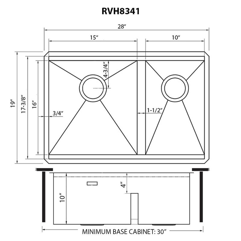 28" L x 19" W Undermount Kitchen Sink