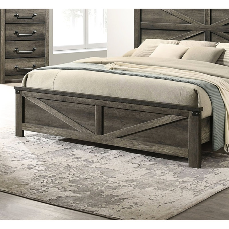 Lit simple en bois de style oriental avec tête de lit gris rustique, bois d'ingénierie et métal, papier de format requis, nécessaire