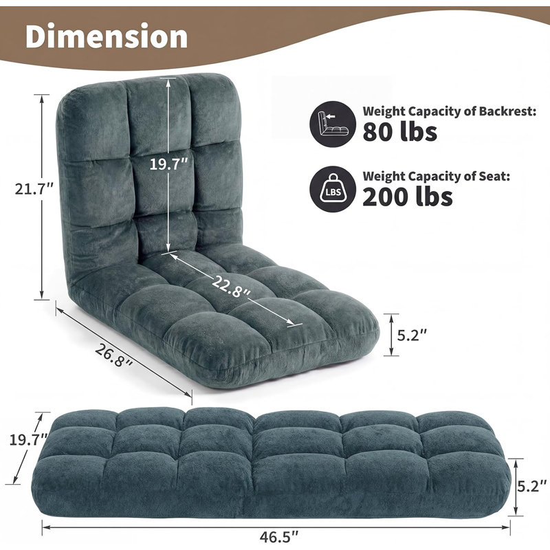 Chaise de plancher avec support pour le dos, chaises de jeu vidéo confortables, Blue