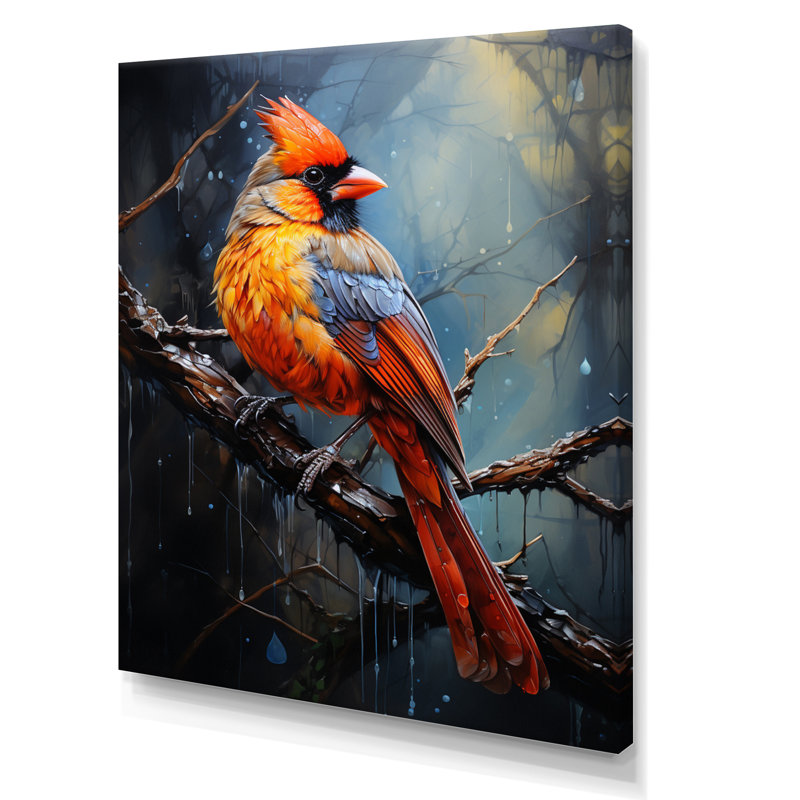 Animal écarlate Cardinal brillant - imprimé, H 20 po x l 12 po x P 1 po, Toile tendue
