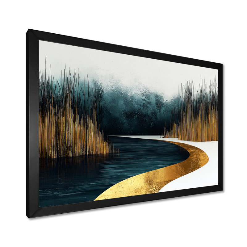 «Quiet Bold River In Emerald Gold Harmony III - Forest River Mountains, art mural, Reproduction encadrée d'une seule photo