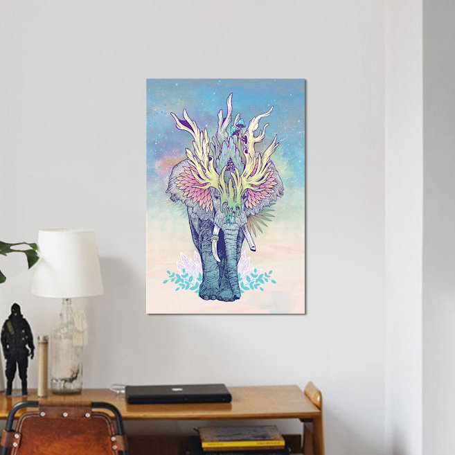 « rites éléphant », impression sur toile, H 48 po x l 32 po x P 1,5 po, Toile avec cadre noir, Pas de tapis