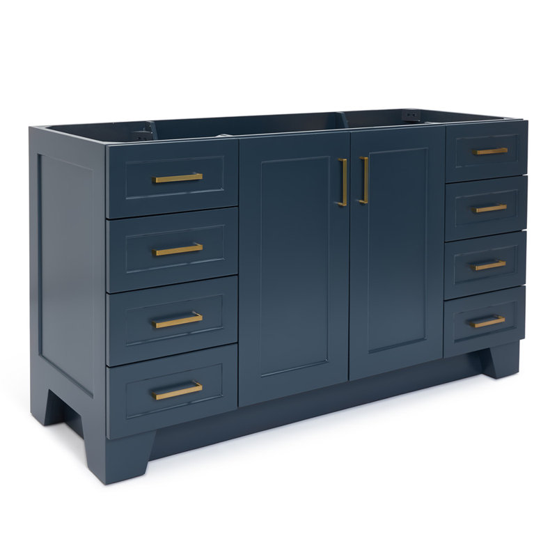 Freitas 60'' Solid Wood Single Bathroom Vanity in Midnight Blue, Base Cabinet without Top, Midnight Blue