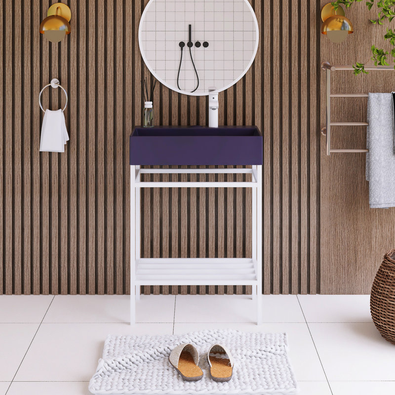 Meuble-lavabo autoportant de 24 po W Plateau en céramique non assemblé, Blanc, Mauve