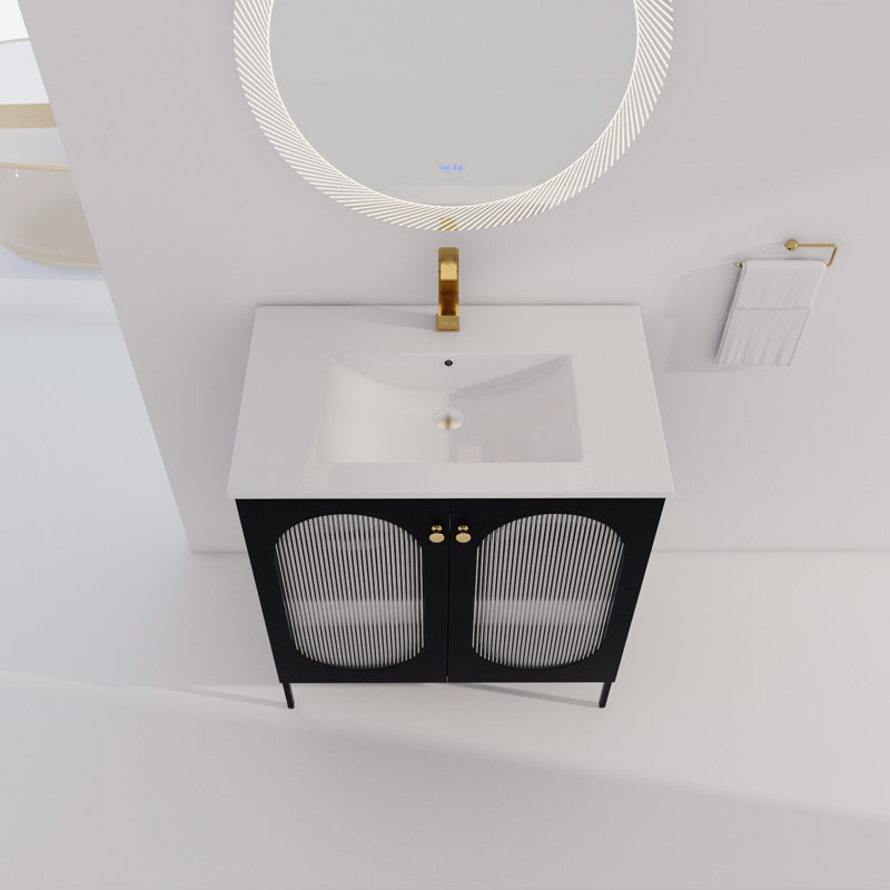 Black Freestanding Single Sink Vanity with White Ceramic Top