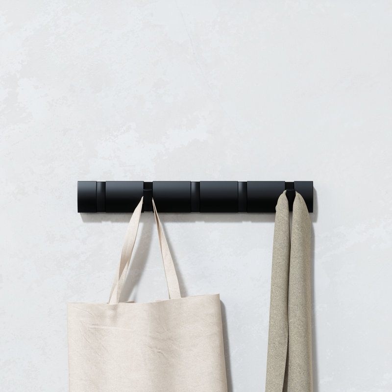 Black 5-Hook Wall Mounted Coat Rack with Retractable Hooks