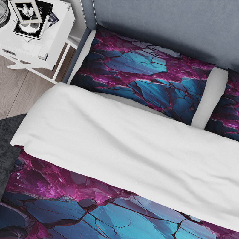 Ensemble de housse de couette bleu et mauve sans soudure Marble River III - formes modernes abstraites